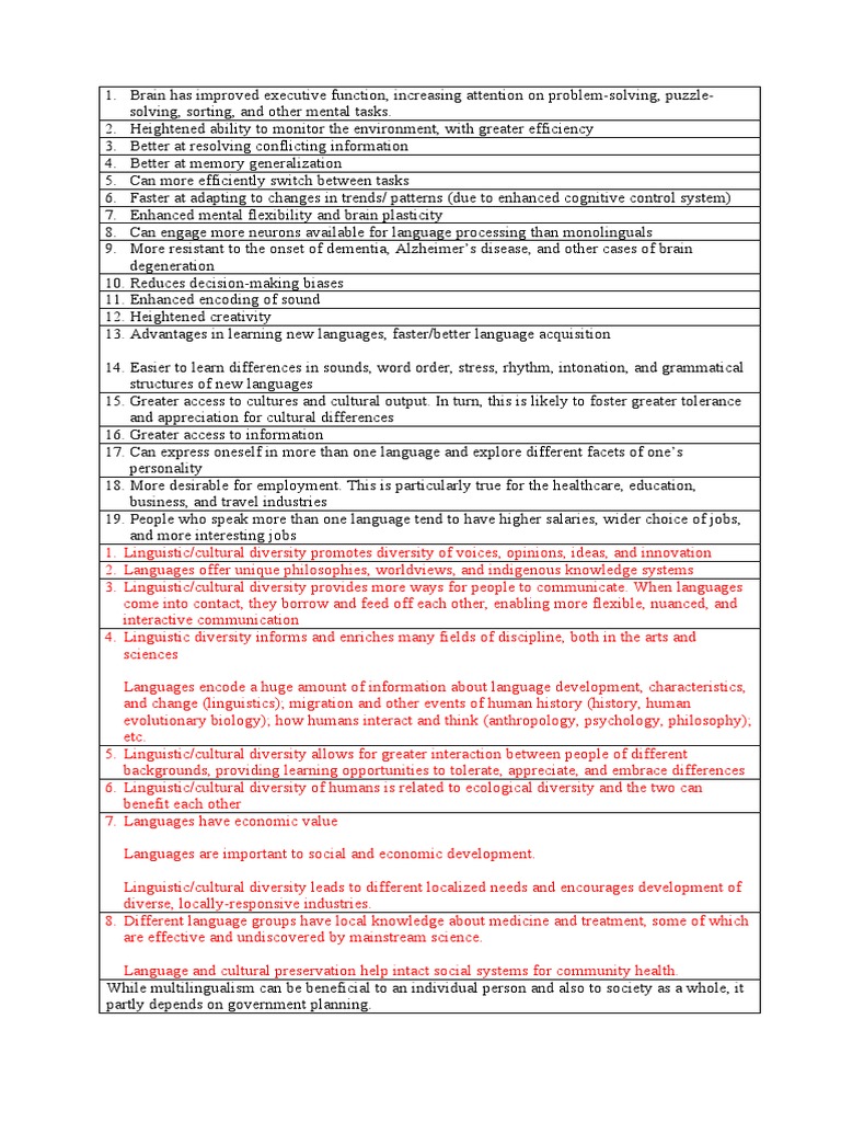 Benefits of Multilingualism and Diversity | PDF | Executive Functions ...