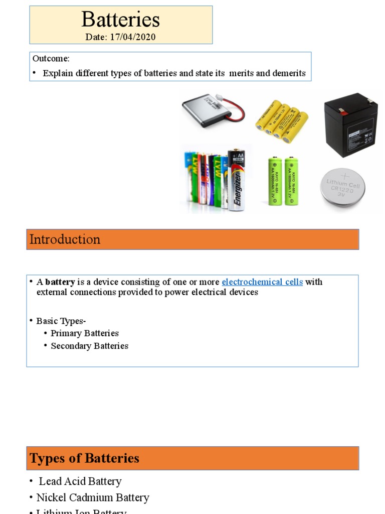 Date: 17/04/2020: Outcome: - Explain Different Types of Batteries and ...