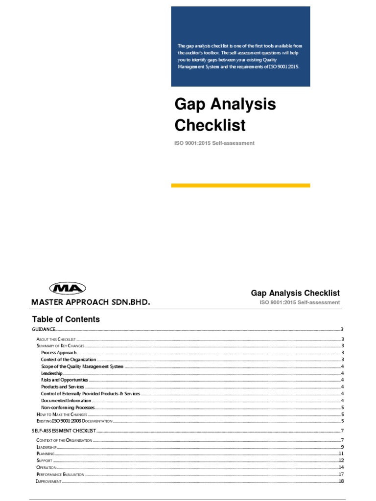 ISO 9001:2015 Gap Analysis Checklist | PDF | Iso 9000 | Quality ...