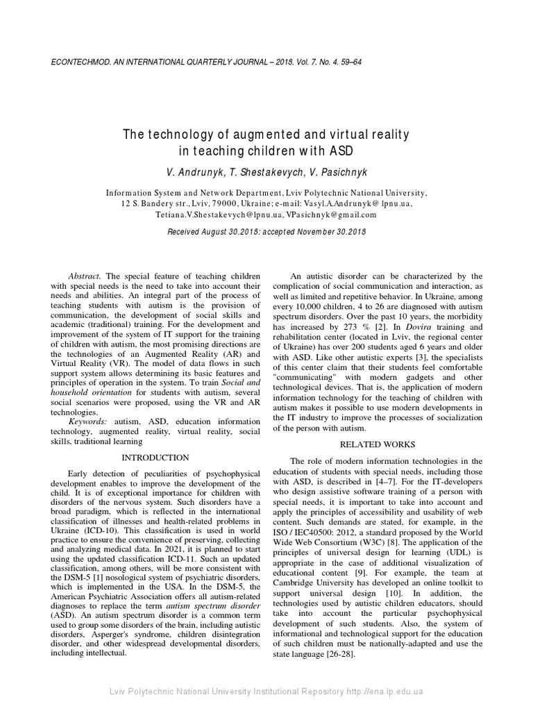 AR and VR in Teaching Children with ASD | PDF | Autism Spectrum ...