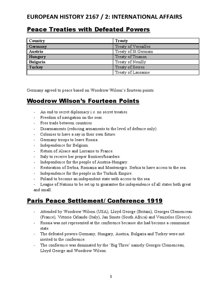 Peace Treaties of World War I Explained | PDF | Treaty Of Versailles ...