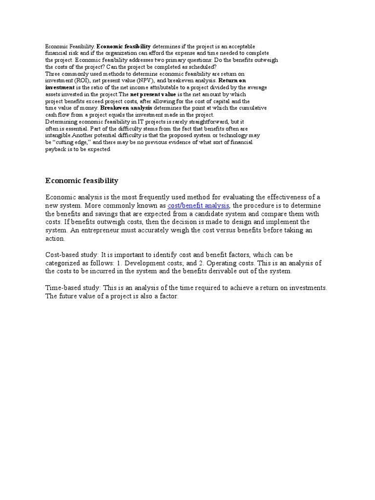 Economic Feasibility in IT Projects | PDF