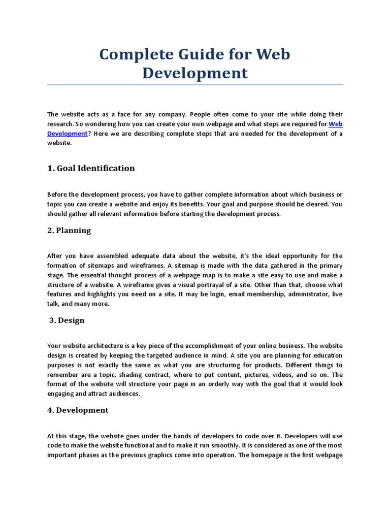 Complete Guide For Web Development | PDF | Websites | World Wide Web