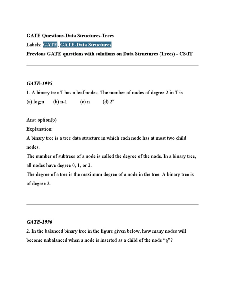 GATE Questions-Data Structures-Trees | PDF | Data Management ...