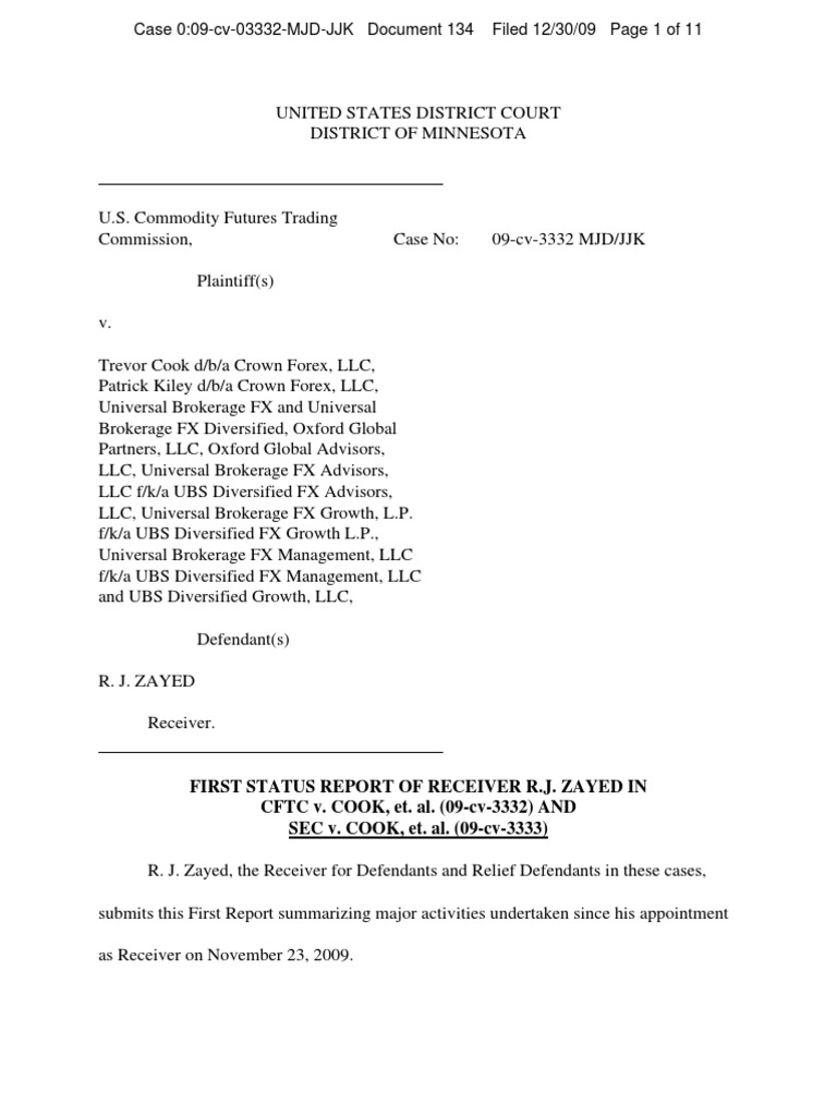 FirstStatusRptOfReceiver CFTC V Cook PDF Irs Tax Forms Bankruptcy