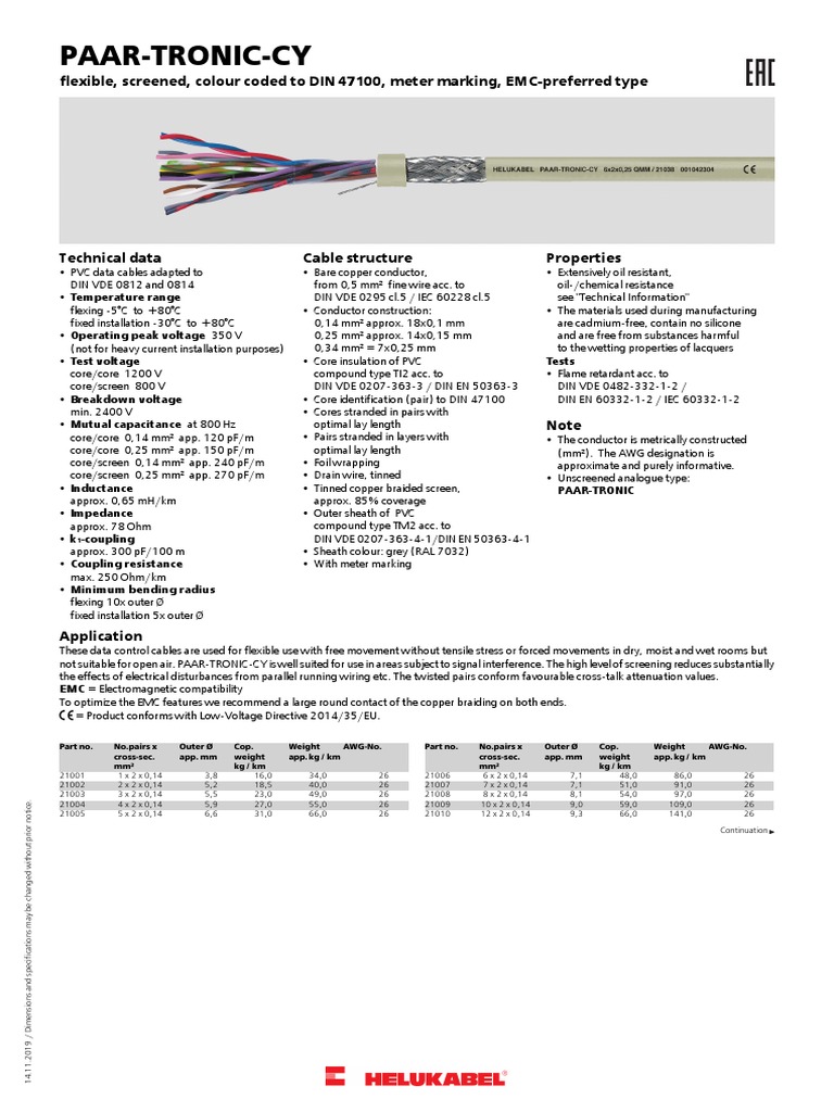 Paar-Tronic-Cy: Flexible, Screened, Colour Coded To DIN 47100, Meter ...