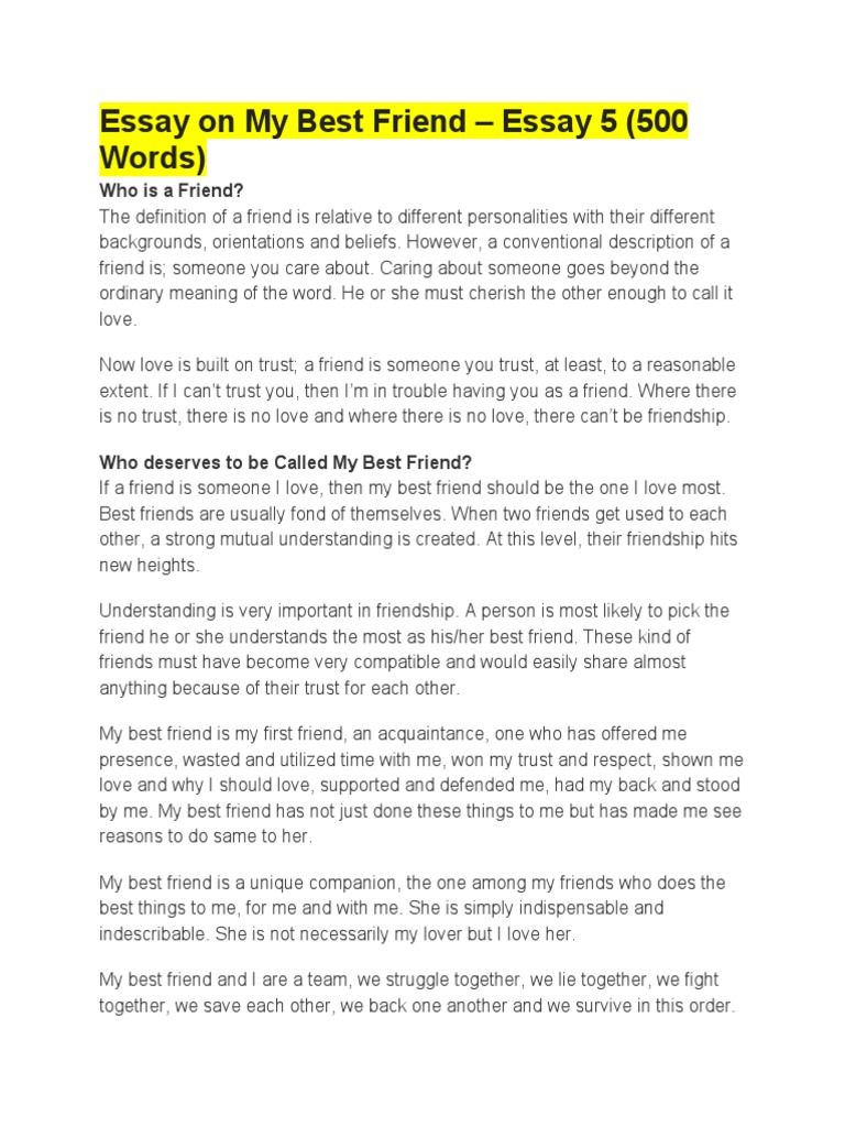 Essay On My Best Friend - Essay 5 | Pdf