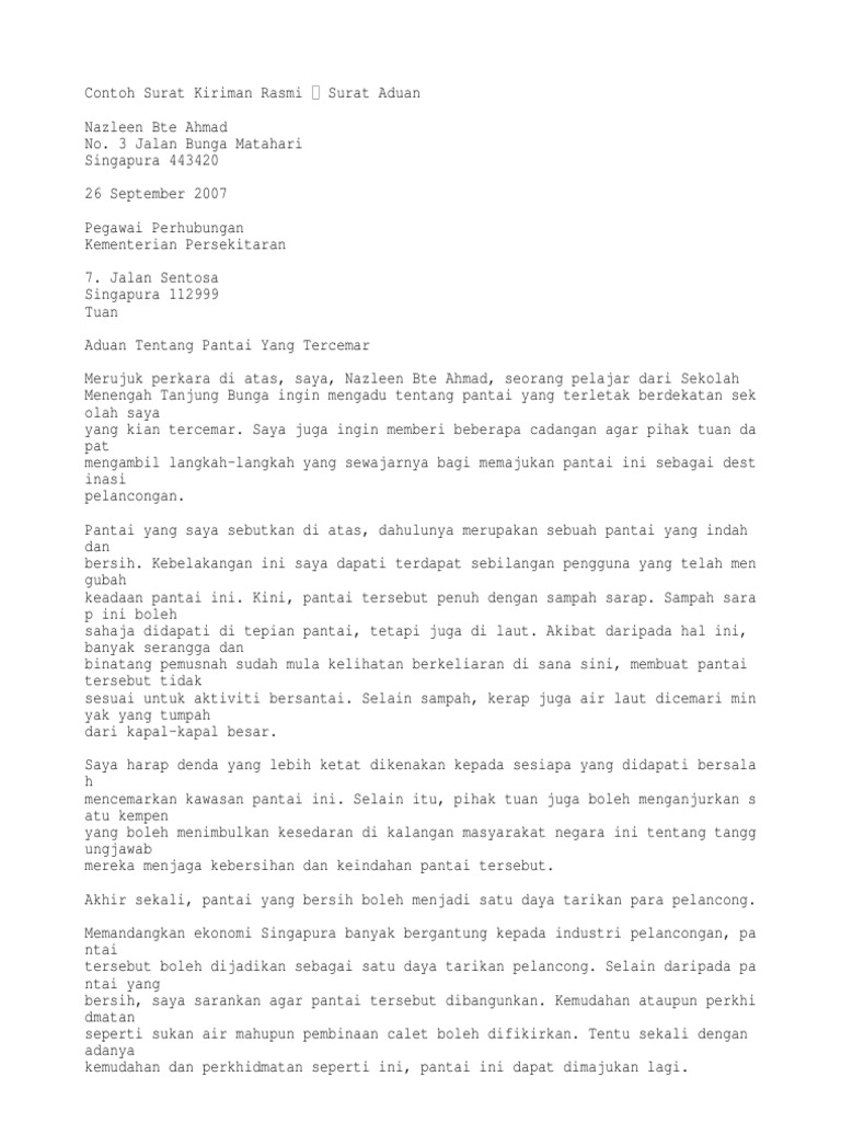 Contoh Surat Kiriman Rasmi Pdf
