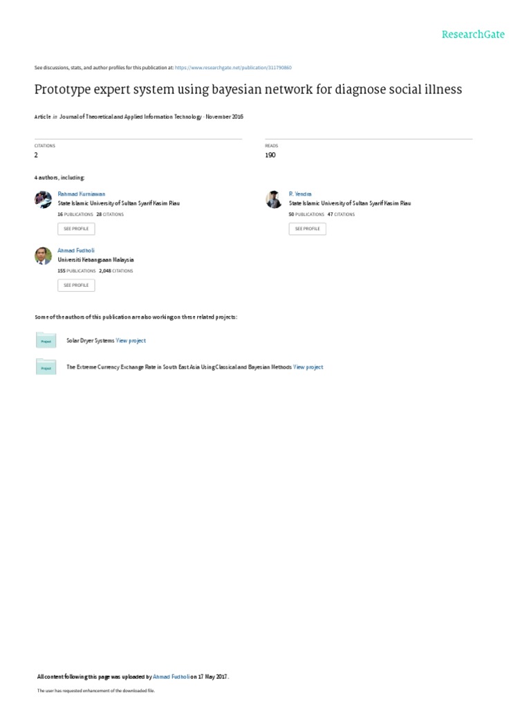 Prototype Expert System Using Bayesian Network For Diagnose Social ...