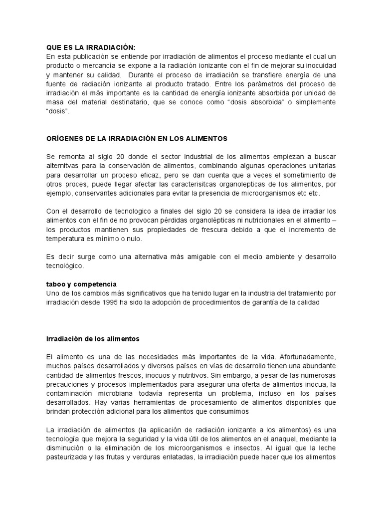 Irradiación de Alimentos: Proceso y Beneficios | PDF | Alimentos ...