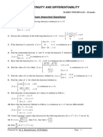 Chapter - 5: Continuity and Differentiability: Previous Years Board Exam (Important Questions)