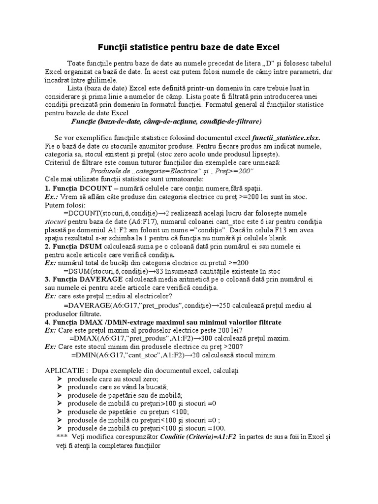 Funcţii Statistice Excel PDF | PDF