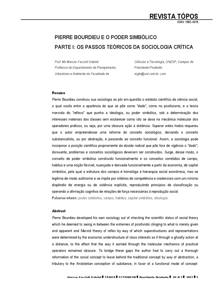 Bourdieu e o Poder Simbólico: Teoria Crítica | PDF | Sociologia | Poder ...