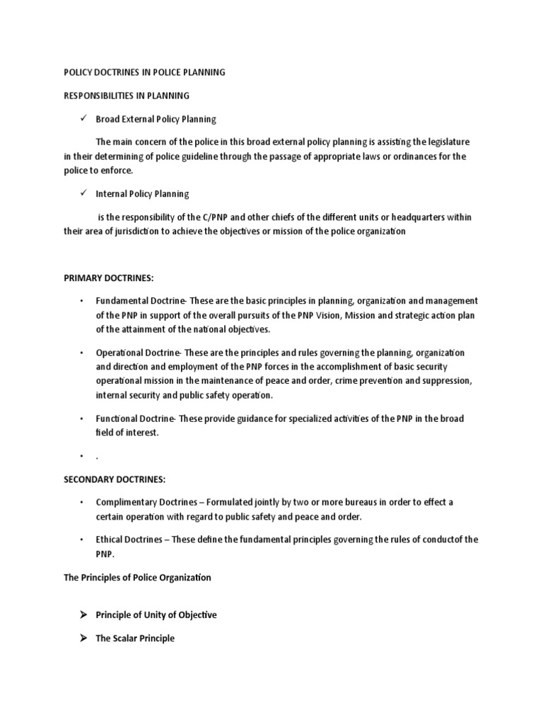 Police Planning Doctrines and Strategies | PDF | Police | Goal