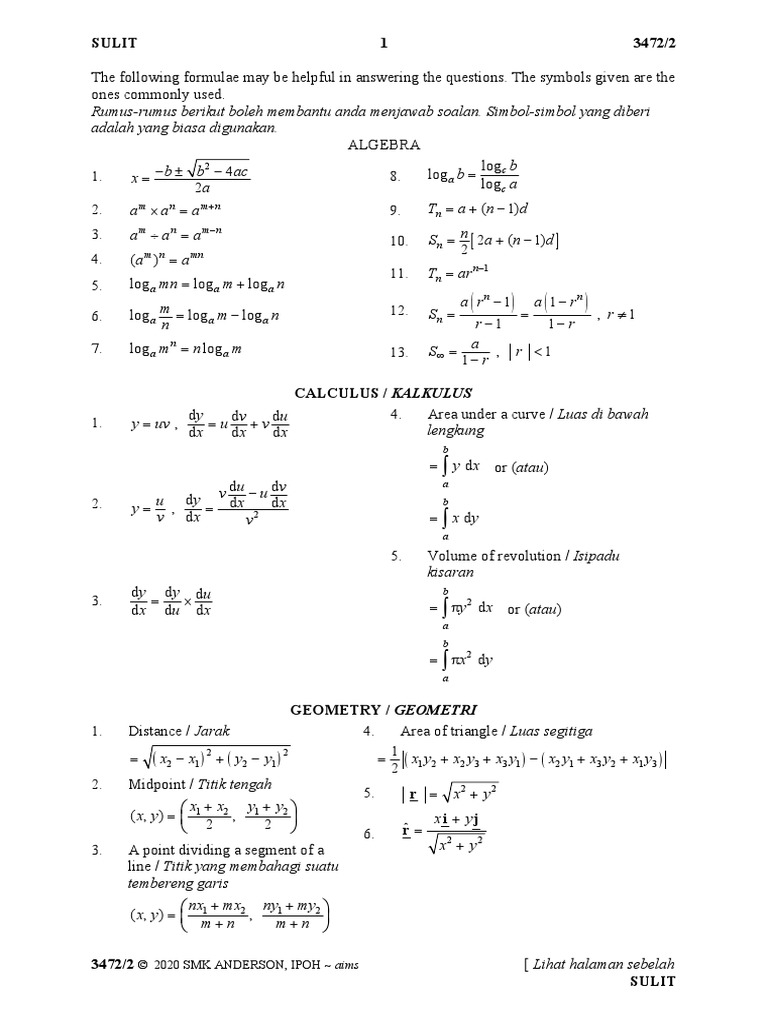 02 Formulae (Eng-Malay) | PDF