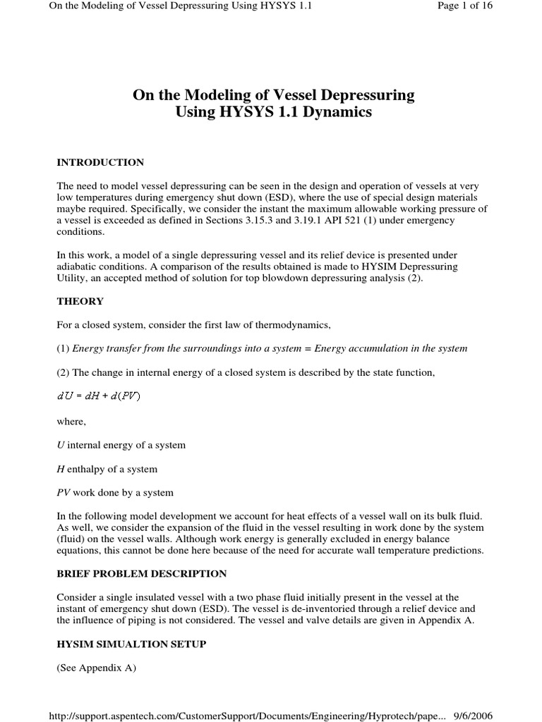 Vessel Depressuring Modeling with HYSYS | PDF | Fluid Dynamics ...