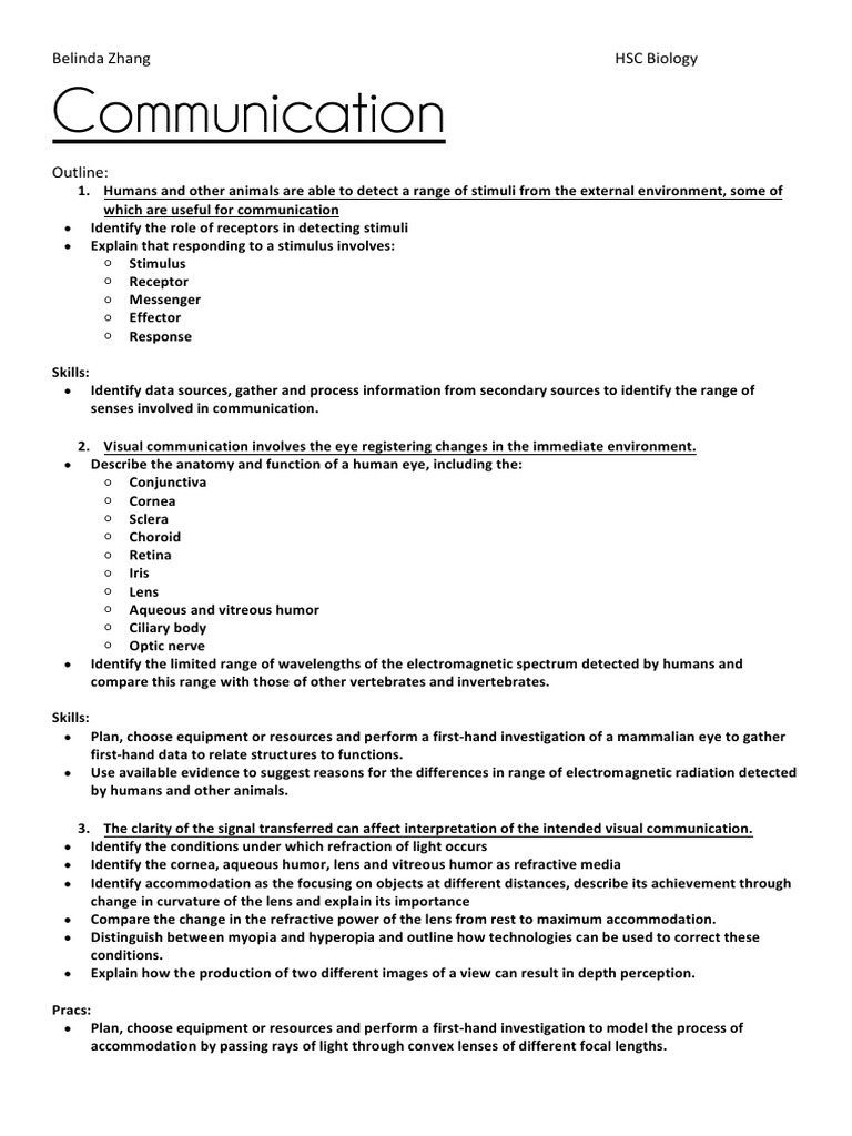 Communication - Biology HSC | PDF | Eye | Stimulus (Physiology)