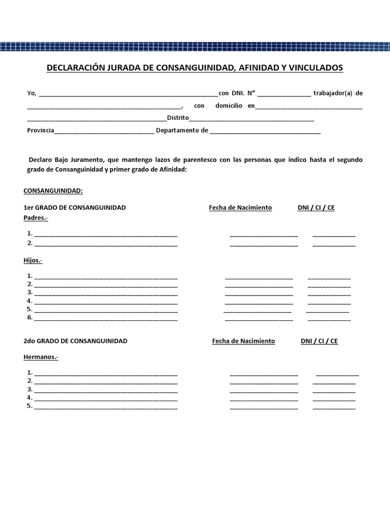 2.declaración Jurada de Consanguinidad, Afinidad y Vinculados | PDF ...