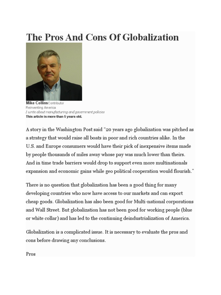 Pros and Cons of Globalization Explained | PDF | Free Trade | Globalization
