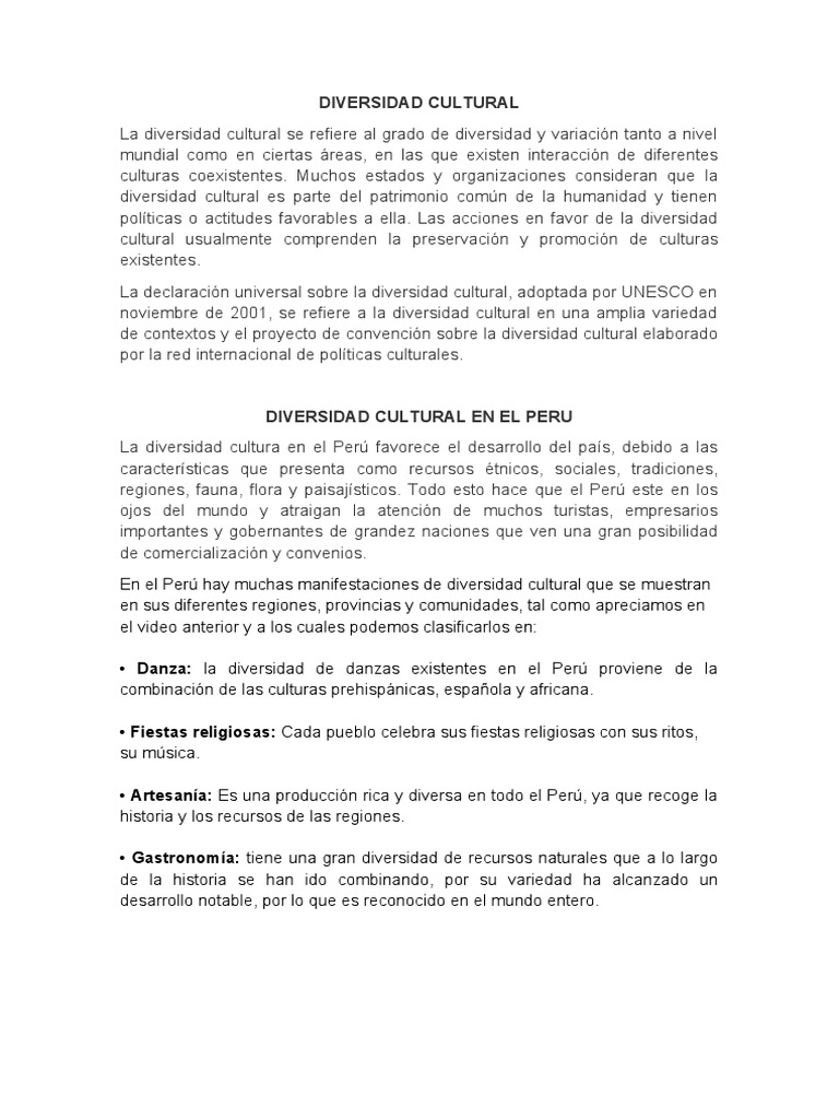 Diversidad Cultural en el Perú | PDF | Diversidad cultural ...