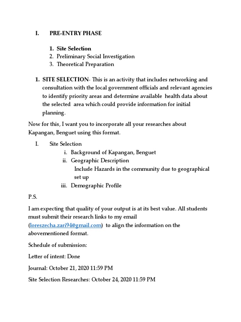 I. Pre-Entry Phase 1. Site Selection | PDF