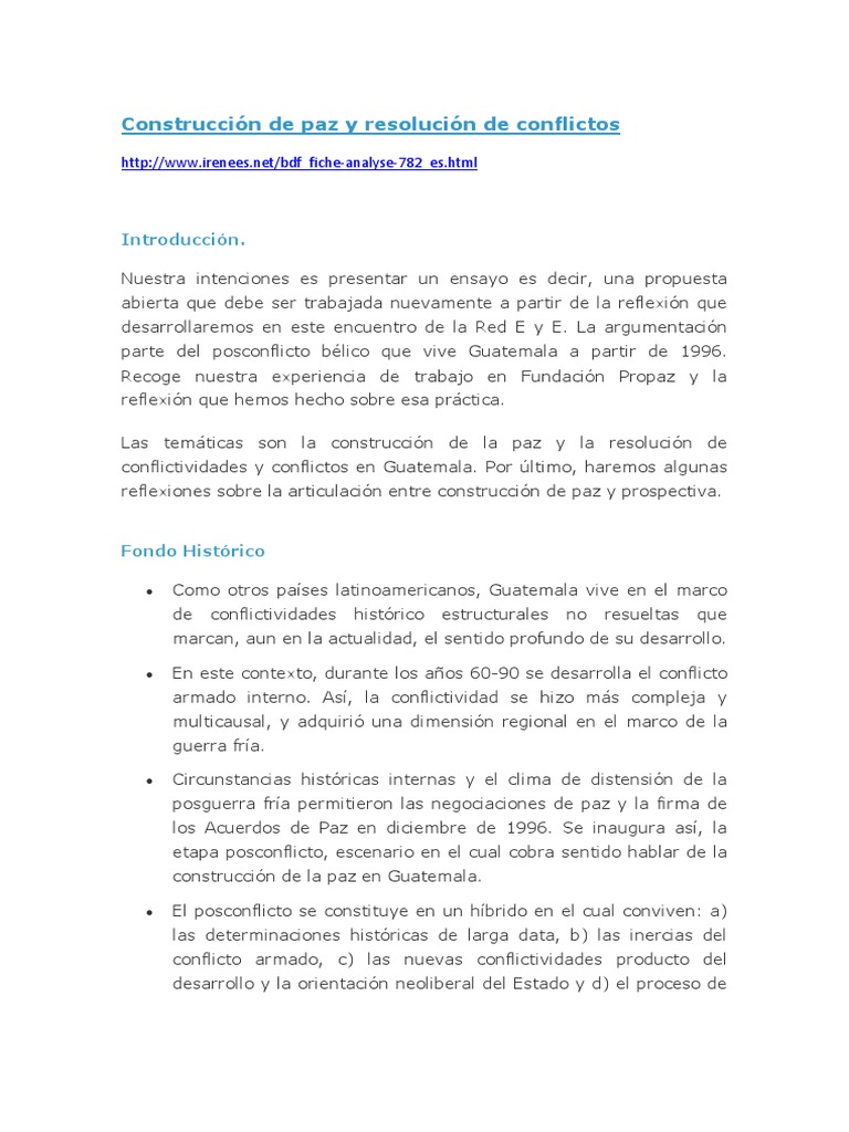 Construcción de Paz y Resolución de Conflictos | PDF | Paz | Conflicto ...