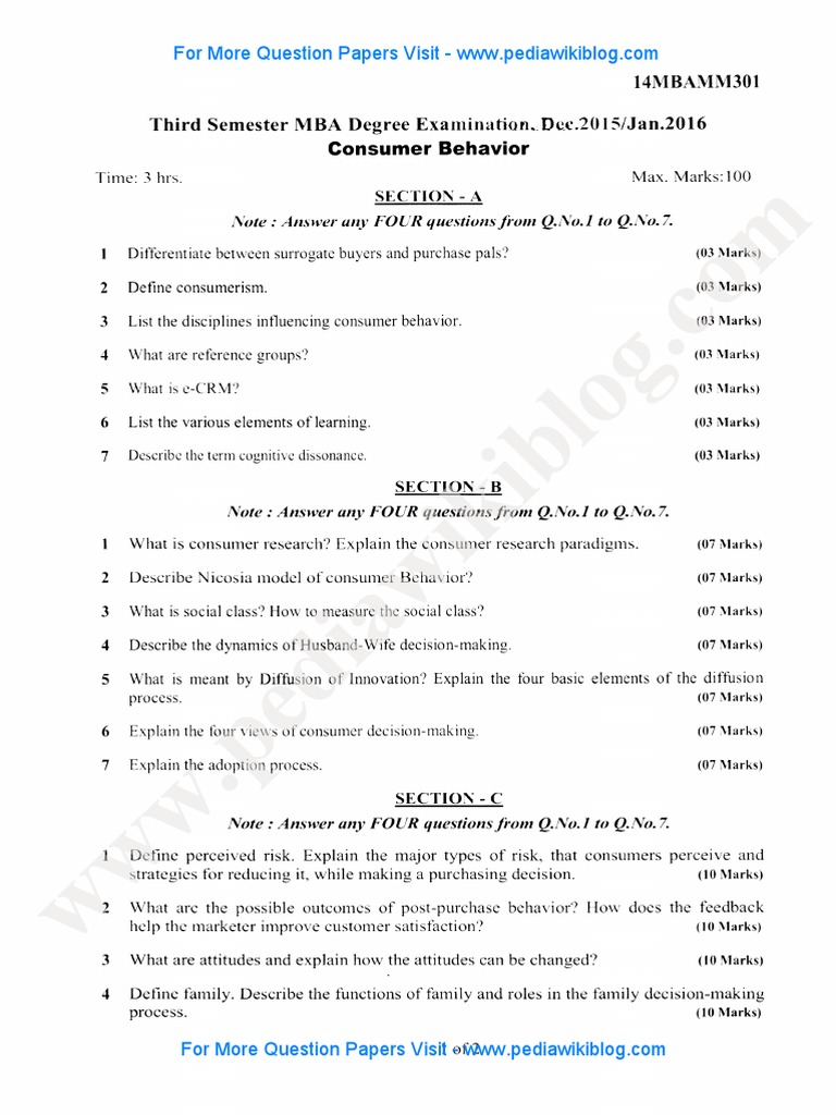 MBA Exam: Consumer Behavior Questions | PDF | Behavior | Risk