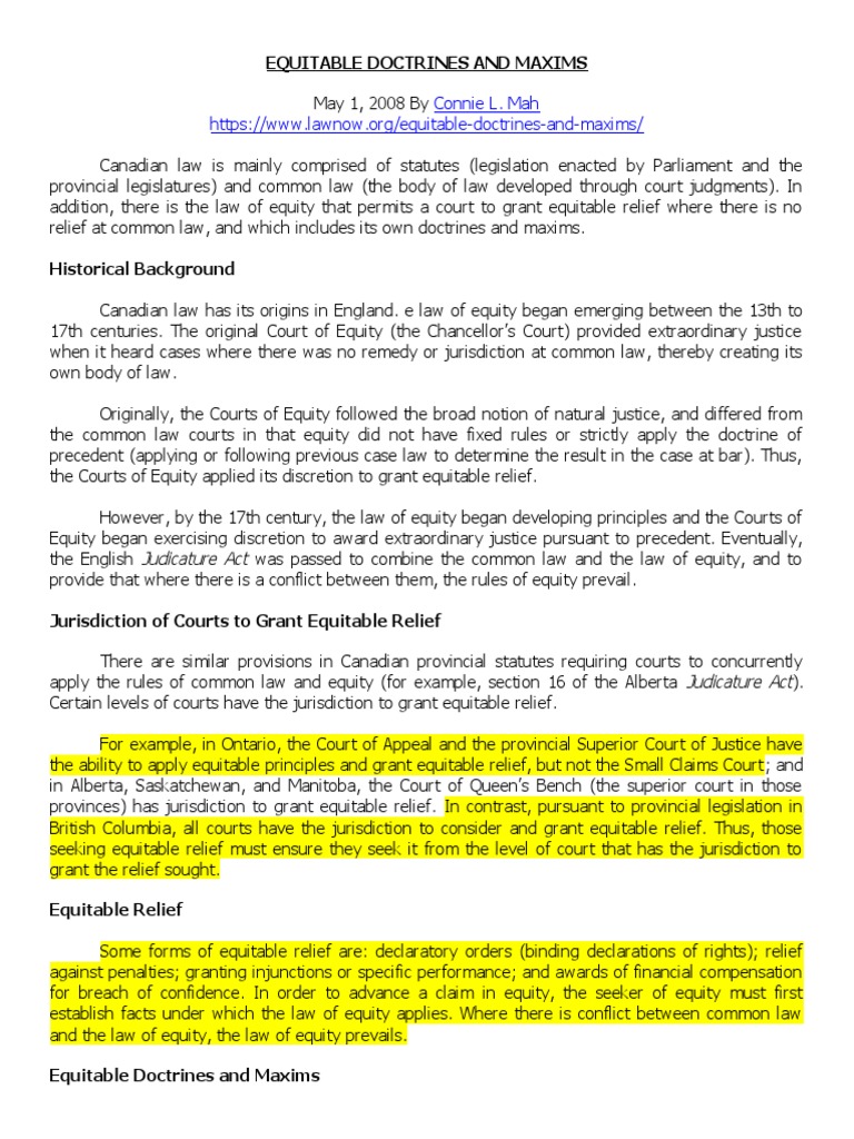 Equitable Doctrines and Maxims PDF Equity (Law) Laches (Equity)