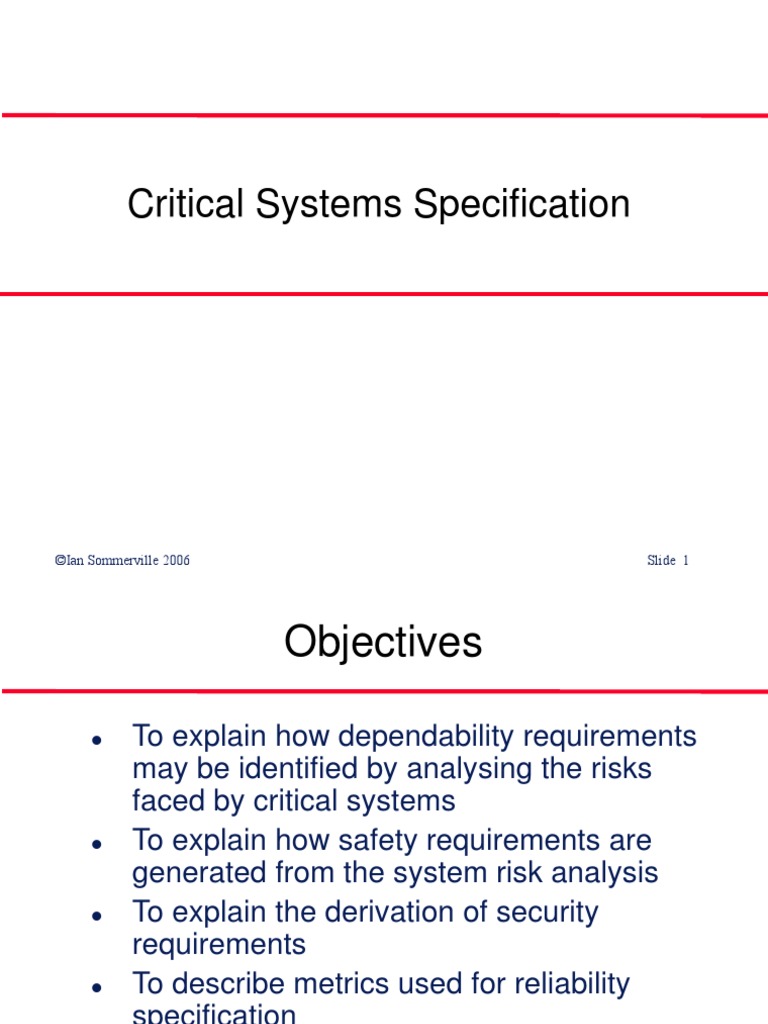 Ch9 - Crtical Systems Specification | PDF | Reliability Engineering | Risk