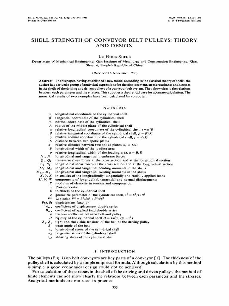 Shell Strength of Conveyor Belt Pulleys - Theory and Design | PDF ...