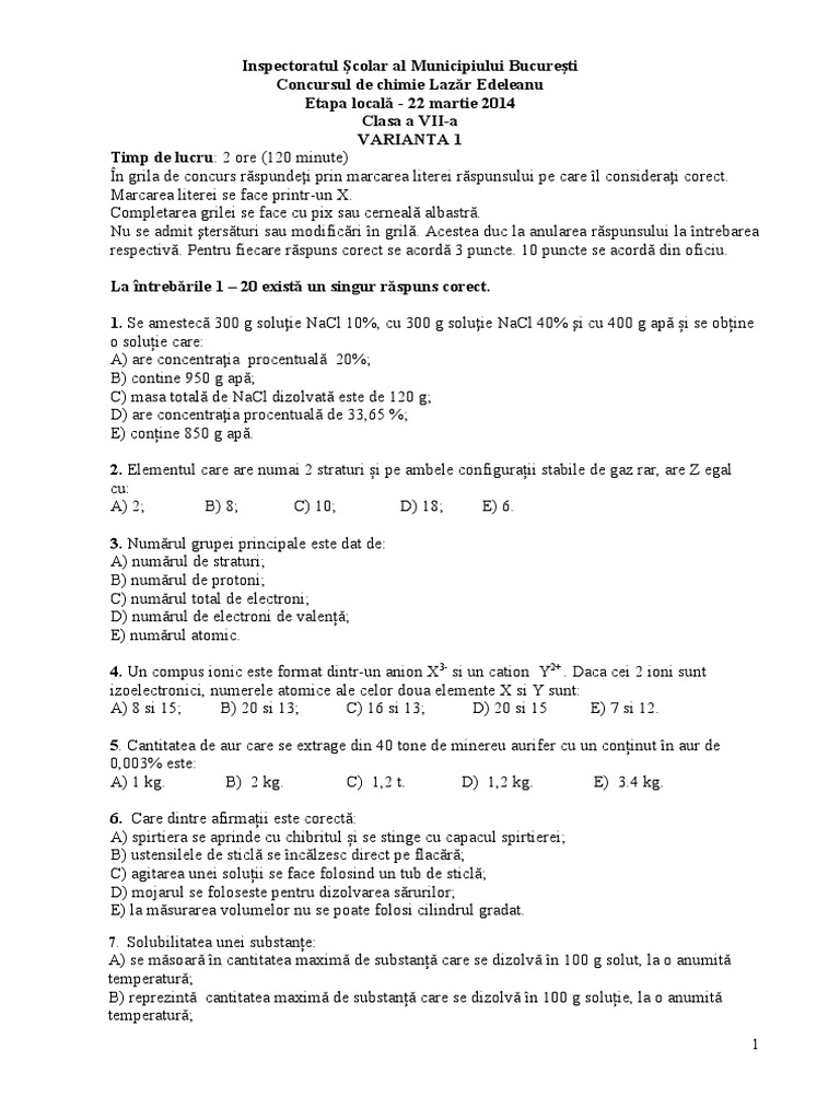 Subiecte Edeleanu A VII A Sect 2014 Varianta 1 Final 1 | PDF
