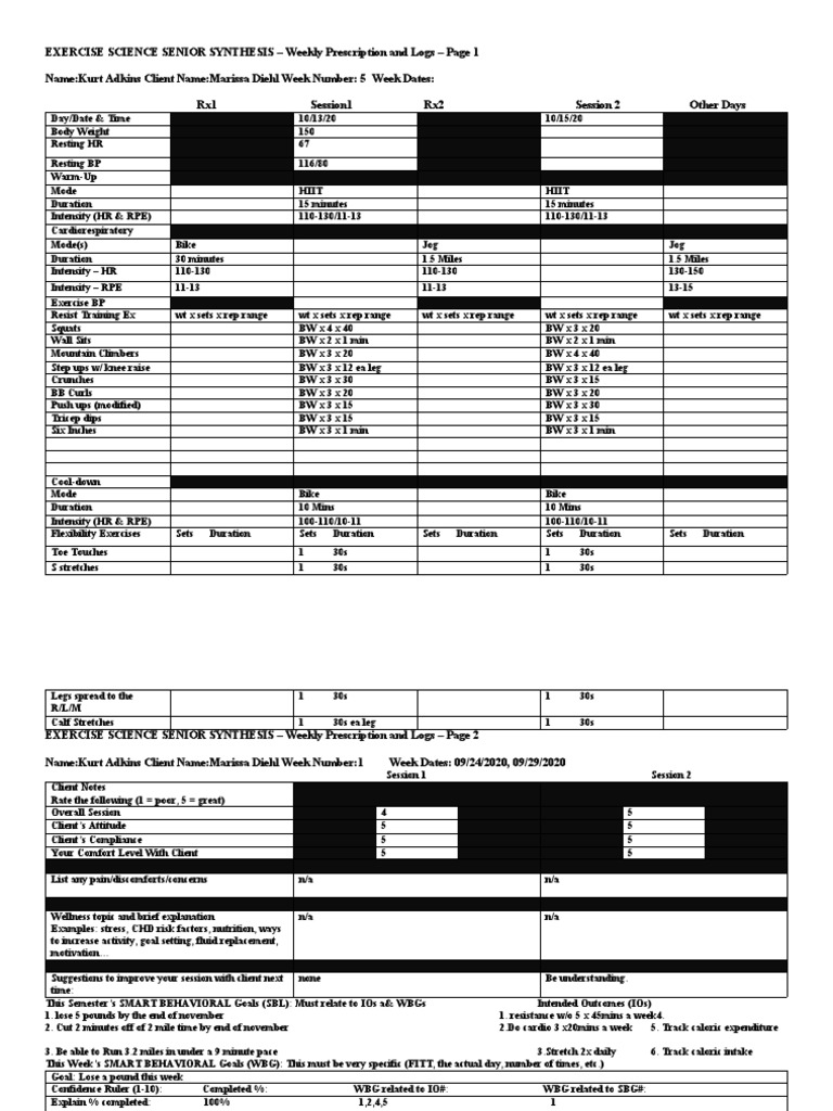 Weekly Exercise Prescription Logs | PDF | Physical Fitness | Physical ...