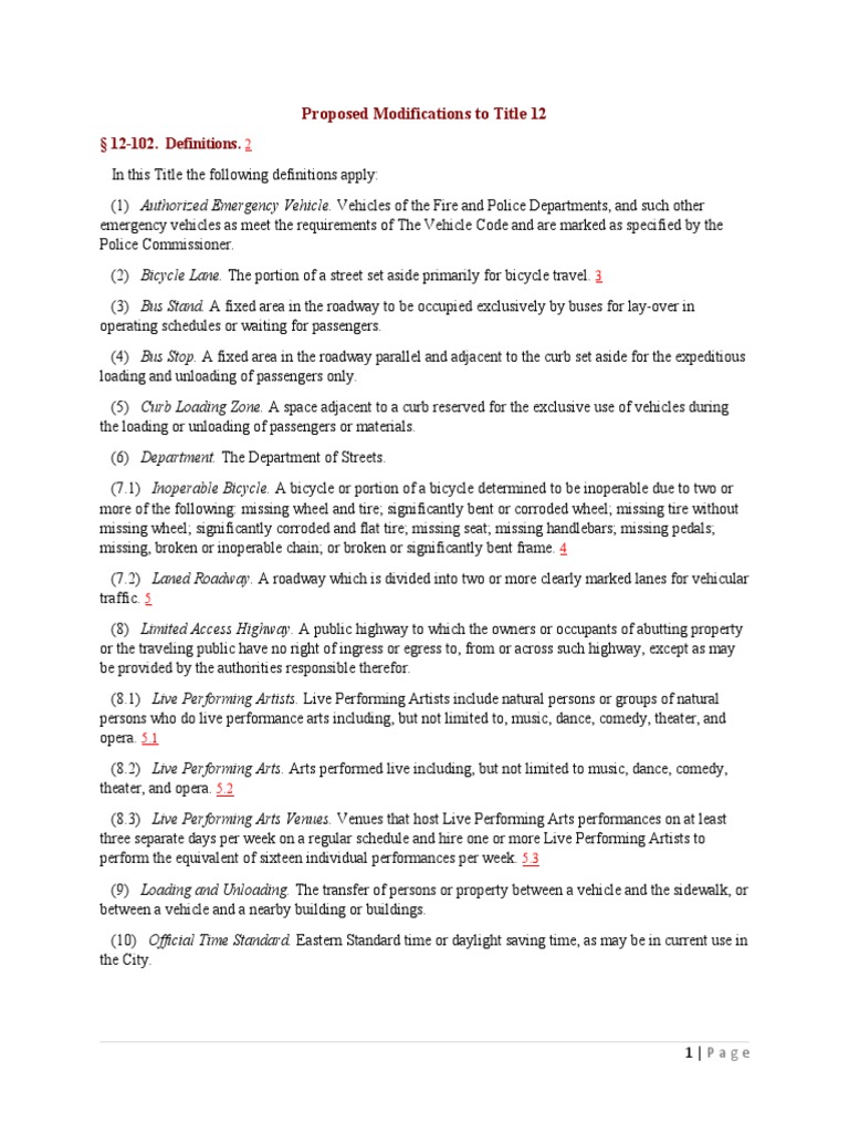 Modifications to Title 12 Traffic Code | PDF | Traffic | Vehicles