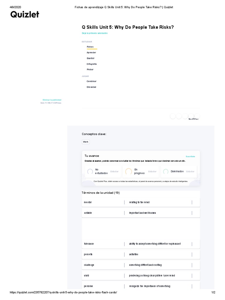 Fichas de Aprendizaje Q Skills Unit 5 Why Do People Take Risks