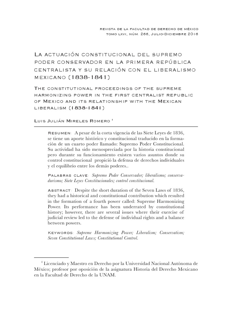 Supremo Poder Conservador en 1836 PDF México Constitución