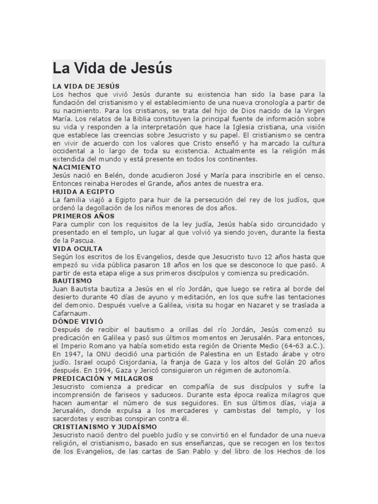 La Vida de Jesús: Fundamentos Cristianos | PDF | Jesús | María, madre ...
