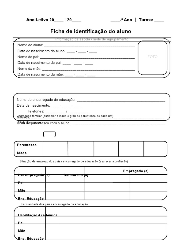 Ficha de Identificação do Aluno | PDF | Escolas