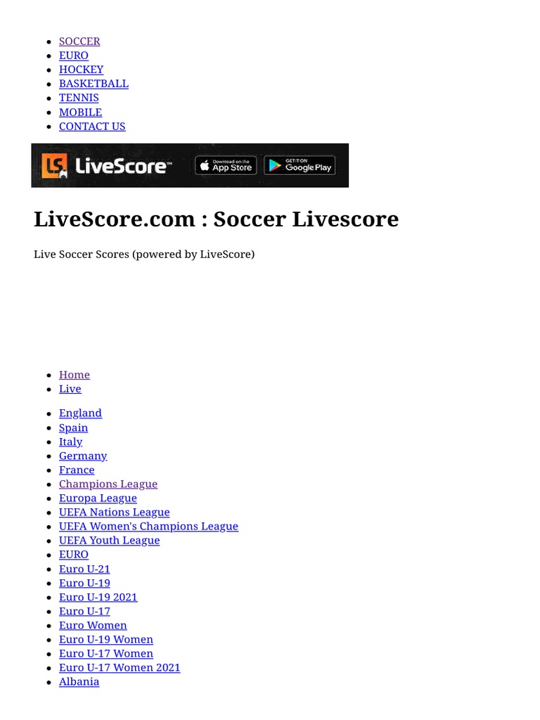 Soccer Live Scores Powered Euro Sports Clubs
