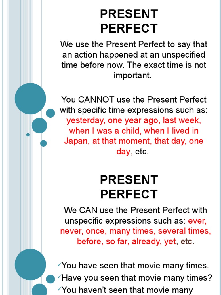 Present Perfect Present Perfect Progress | PDF | Perfect (Grammar) | Verb