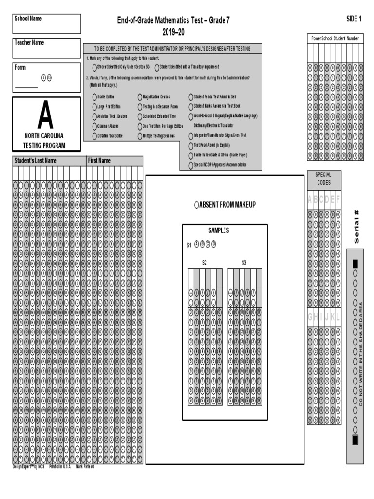 End-of-Grade Mathematics Test - Grade 7 2019-20: D C B A EF | PDF ...