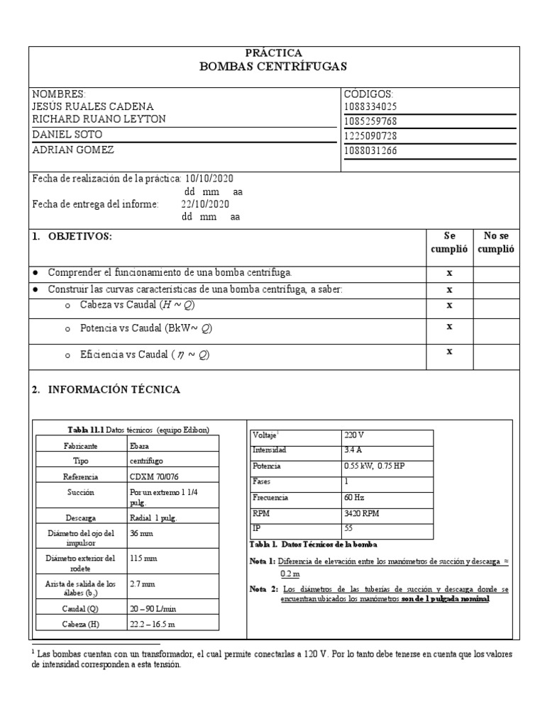 Formato Bomba Centrífuga V.cte G02 | PDF | Exponenciación | Bomba