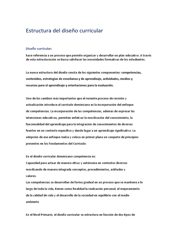 Estructura Del Diseño Curricular | PDF | Plan de estudios | Aprendizaje