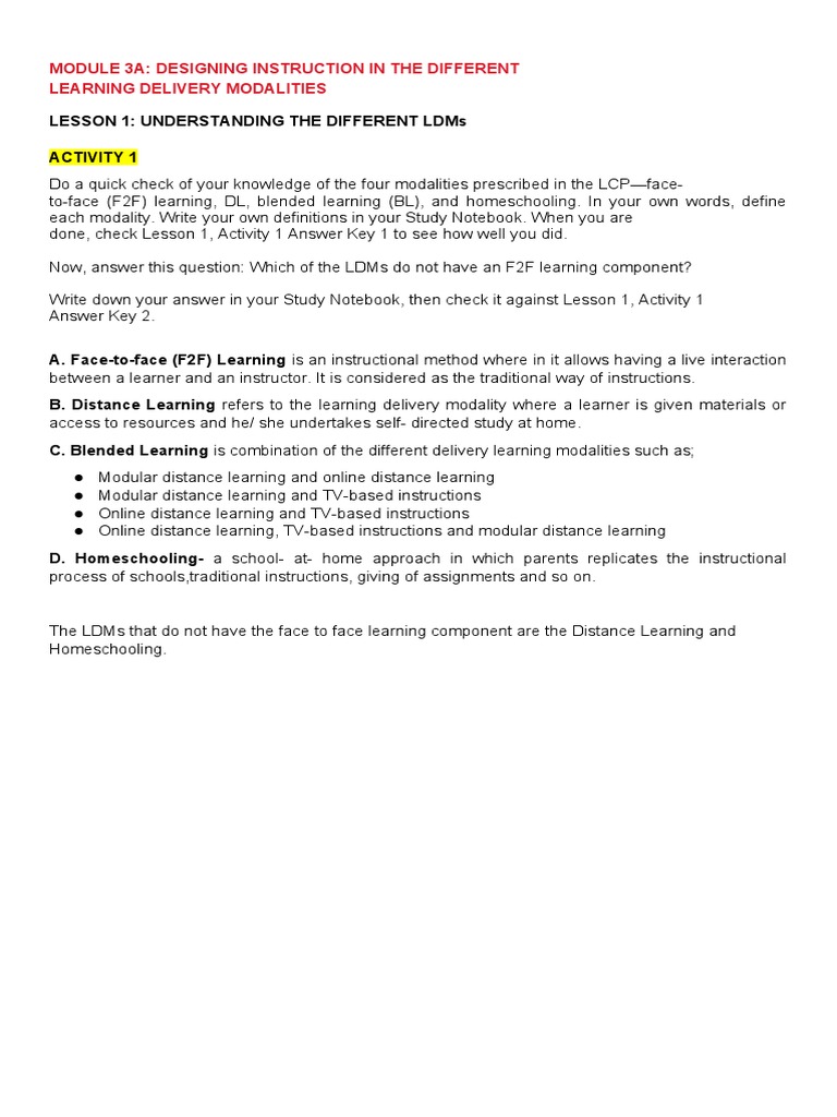 Module 3A: Designing Instruction in The Different Learning Delivery ...