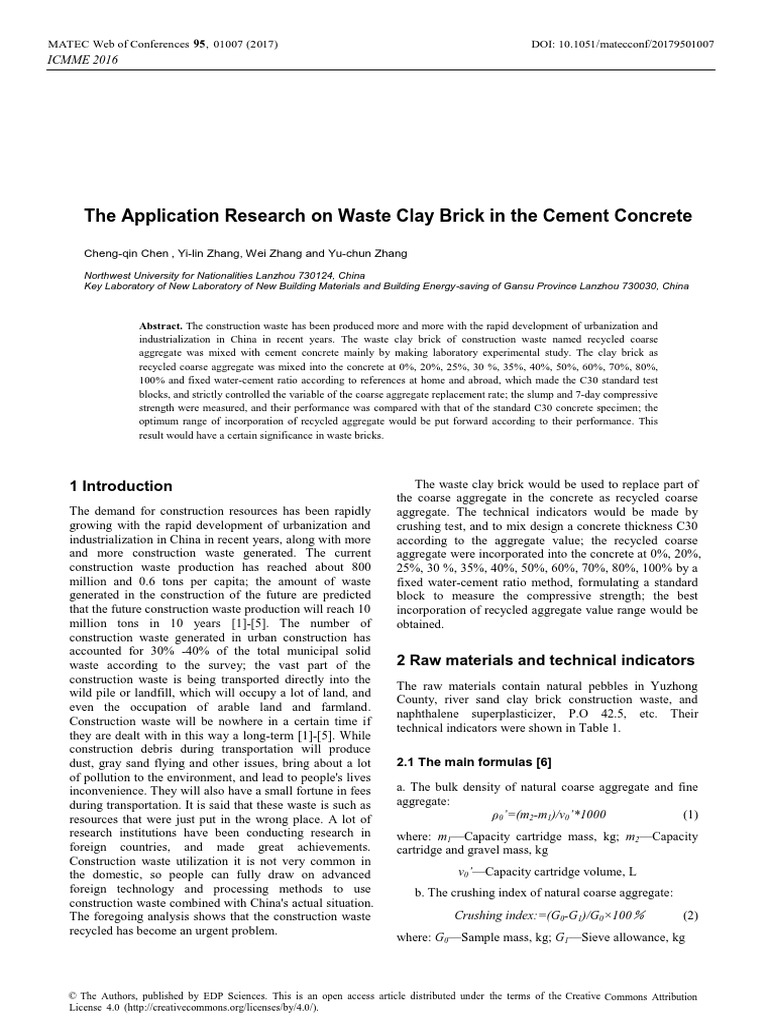 Waste Clay Brick in Cement Concrete | PDF | Construction Aggregate ...