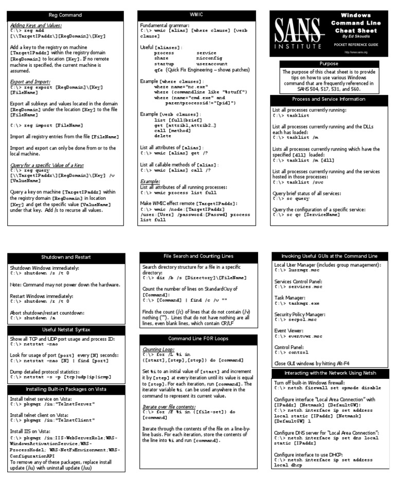 Windows Command Line Cheat Sheet | PDF | Windows Registry | Computing ...