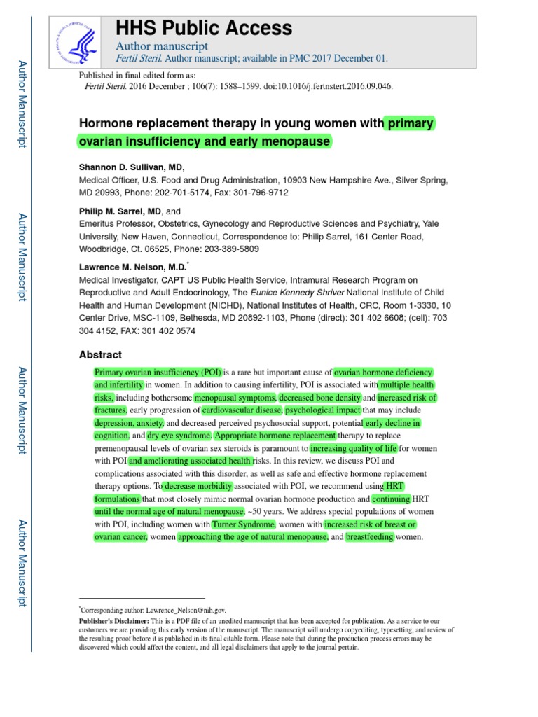 Premature Menopause PDF Hormone Replacement Therapy Menopause