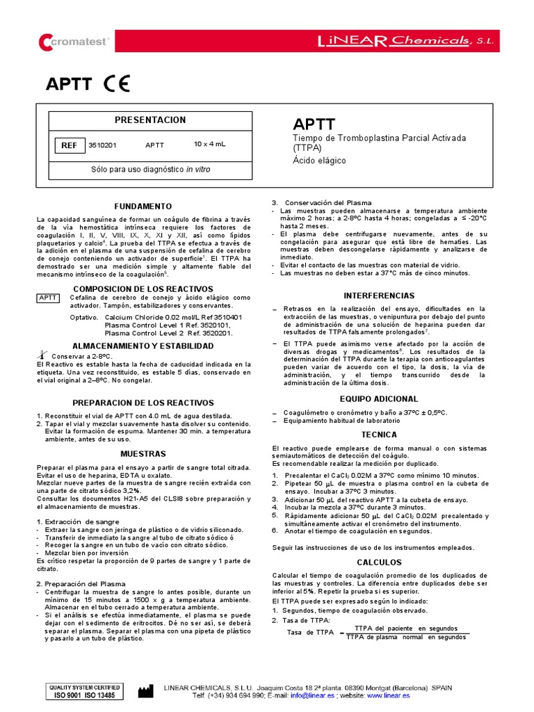 Protocolo para Prueba de APTT en Laboratorio | PDF | Fisiología ...