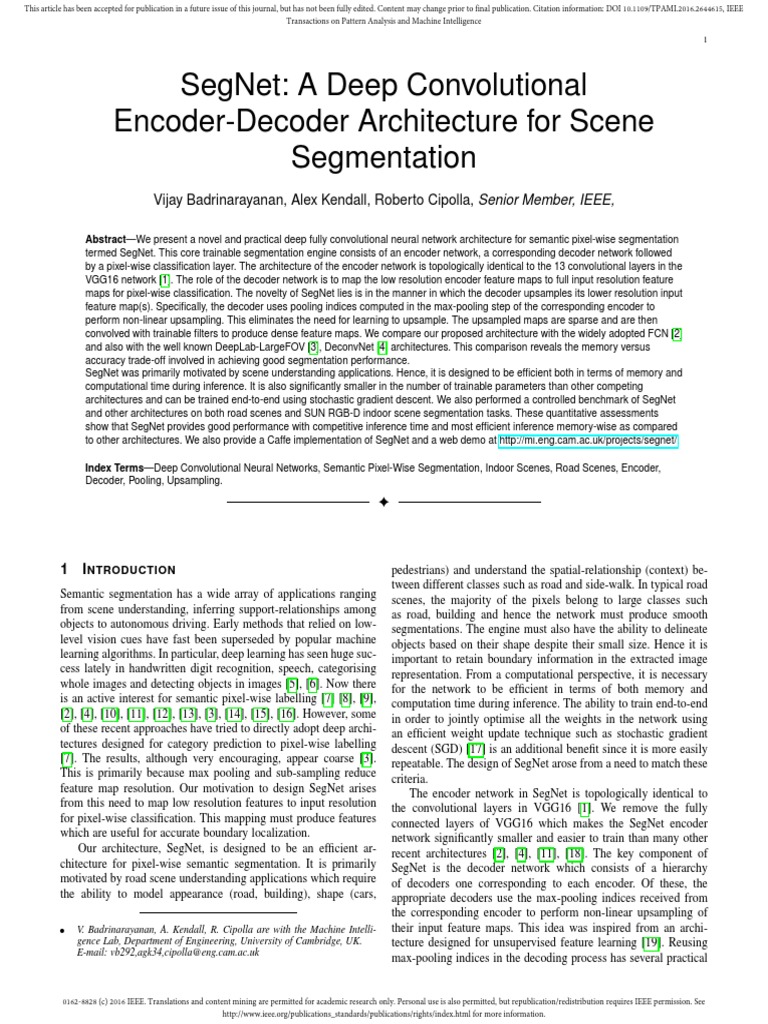 Overview of SegNet Architecture | PDF | Image Segmentation | Data ...