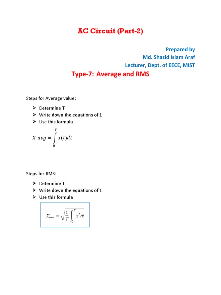 AC Circuit Analysis: Average, RMS, Phasors | PDF