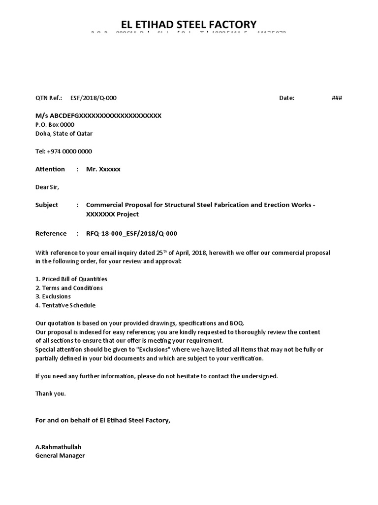 Commercial Proposal for Steel Works | PDF | Welding | Construction